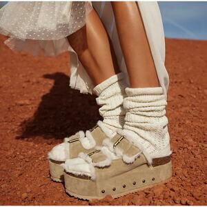 Free People Intentionally Blank Rule Sherpa Breaker Sandal Tan Suede Ivory